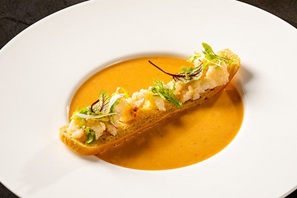 Lobster Bisque with ciabatta crostini served at Harry’s Prime Steakhouse & Raw Bar